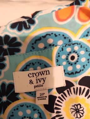 crown & ivy Petite Teal Multi-Color Floral Skirt
